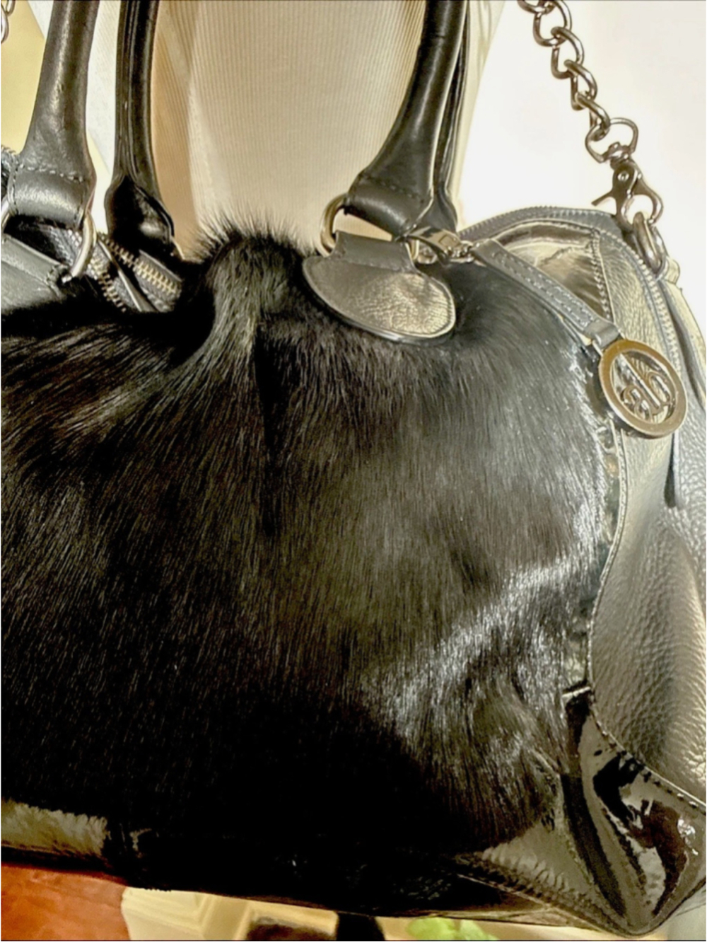 Audrey Brooke Black Calf Hair Leather Hobo Satchel Bag Large - Picture 3 of 10